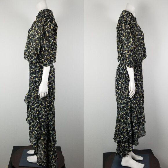 Anthropologie Muche & Muchette Black Floral High Low Blouson Maxi Dress OSFM - Picture 2 of 14